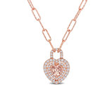 1 5/8 Morganite and White Topaz Pendant Necklace in Rose Gold Plated Sterling Silver with chain